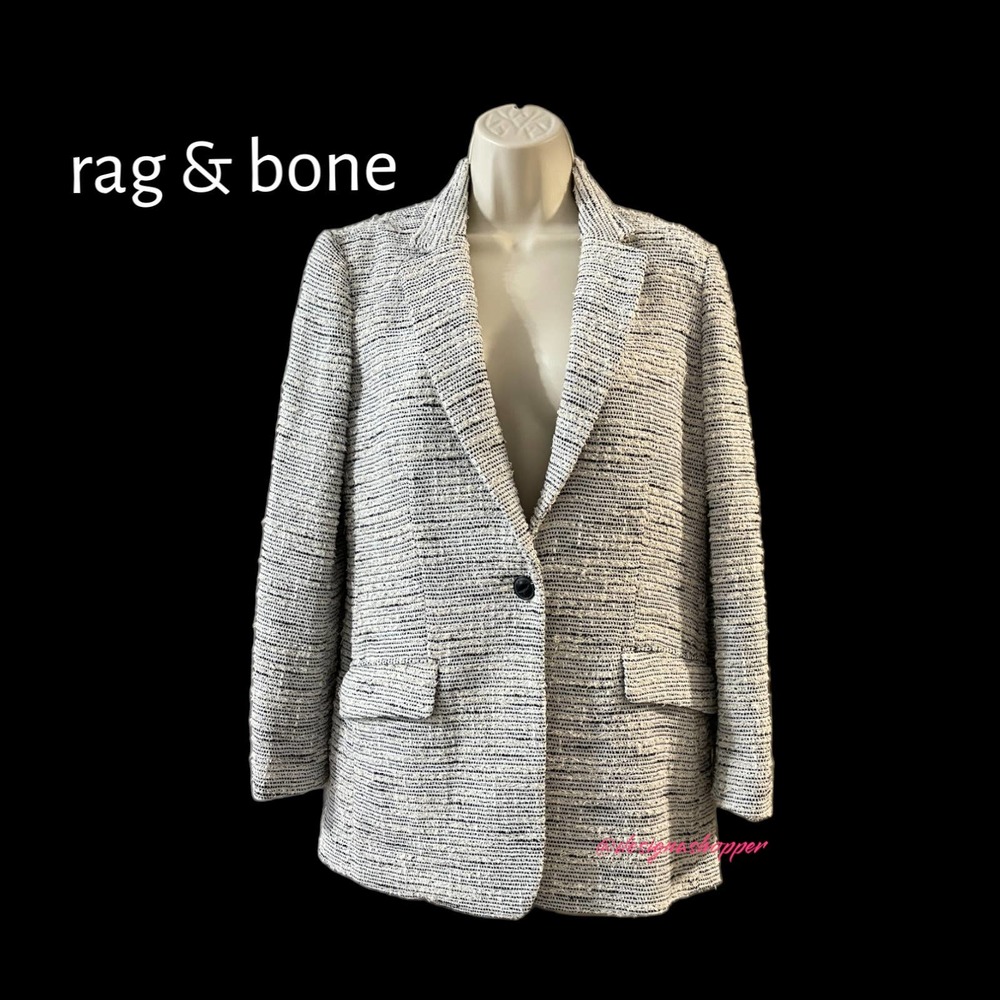 Rag and Bone "Deconstructed Ames" Blazer Jacket Black & Creamy White NWOT